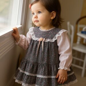 Bryan Frilly Lace Girl Dress Vintage 1980s Cottagecore Ruffle Floral Size 3T